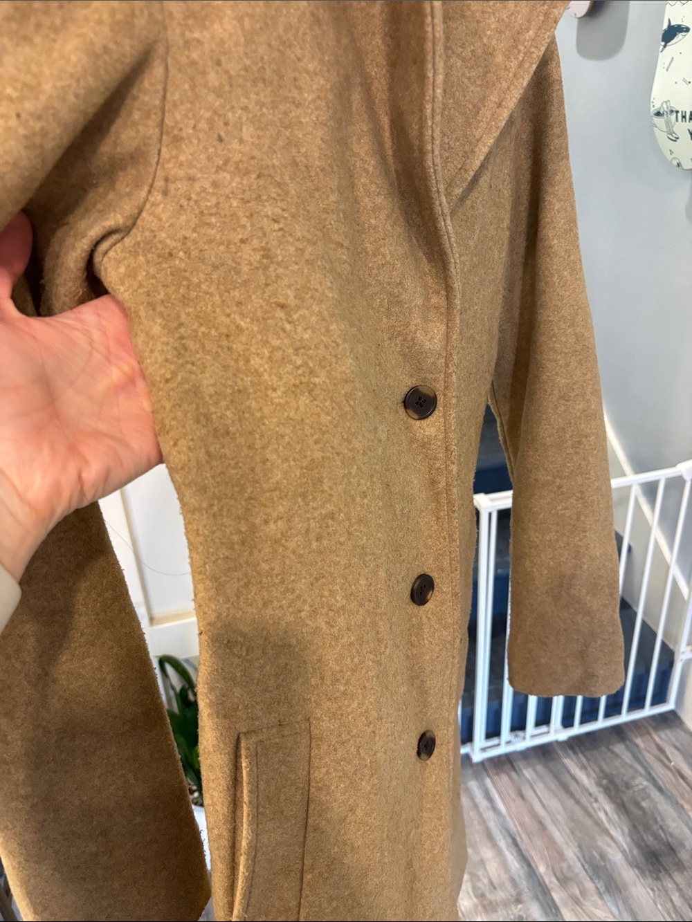 Old Navy Long Single-Breasted Camel Car Coat Size Small Tall - Picture 5 of 7